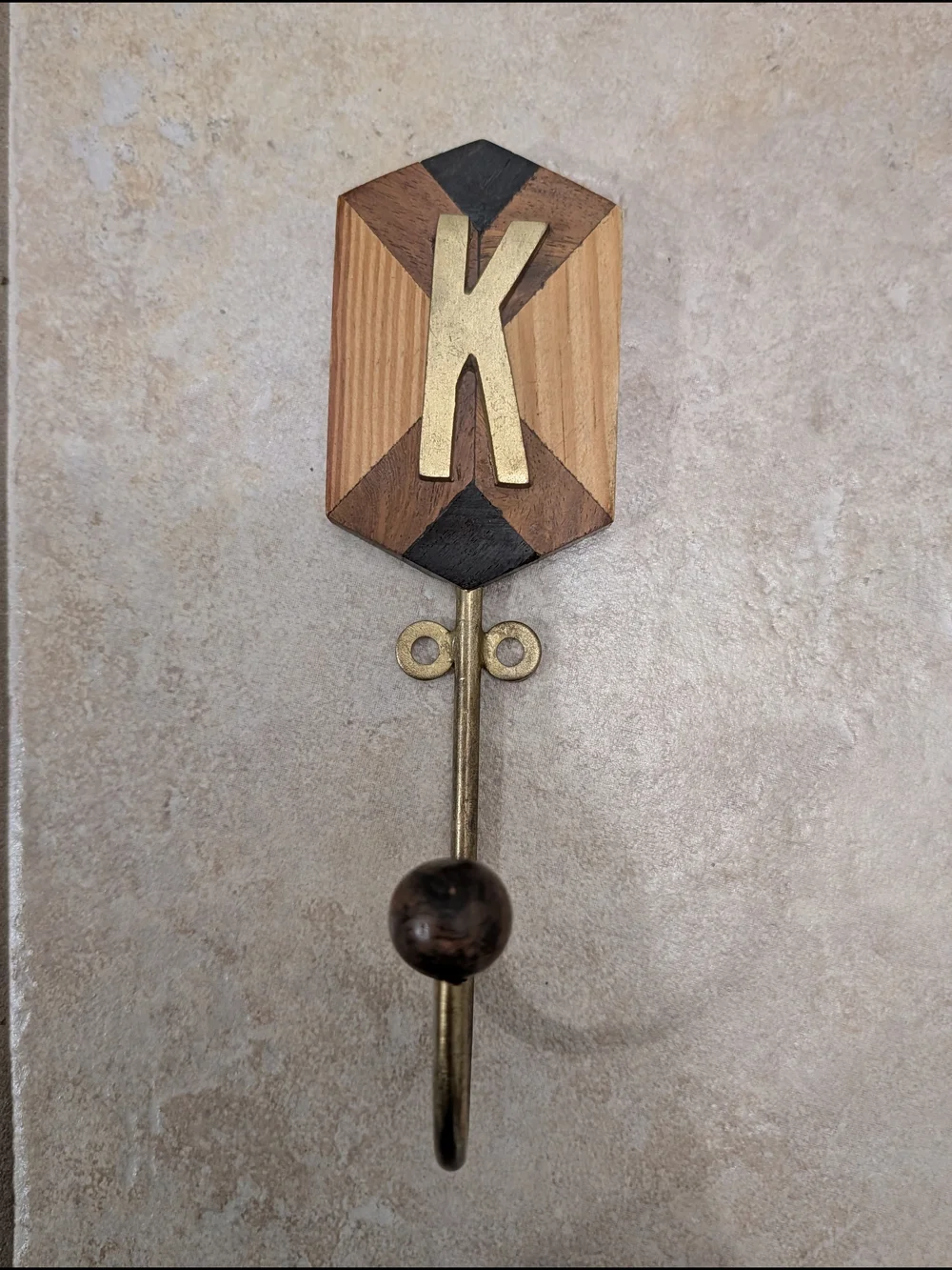 Anthropologie Gold 'K' Monogram Wood Geometric Wall Hook